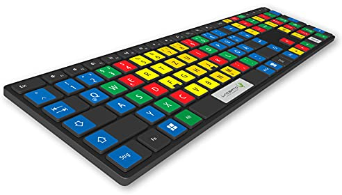 Lacerto® | 13x13mm Deutsche Tastaturaufkleber mit Farbkodierung (10-Fingersystem) - Set inkl. Nummernblock & Zusatztasten - Für Desktop-Computer & Laptop - Tippen lernen für Kinder & Erwachsene