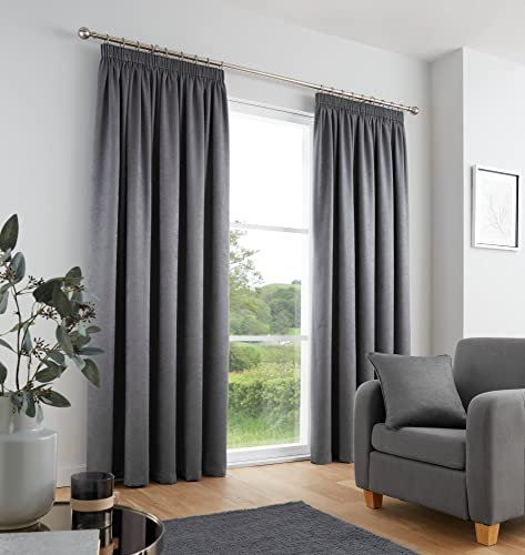 Fusion - Galaxy - Pair of Dim-out Pencil Pleat Curtains - 46 Width x 72 Drop (117 x 183cm) in Charcoal