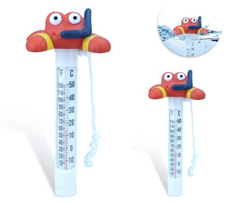 Schwimmendes Pool-Thermometer mit langer Schnur, Wassertemperatur-Thermometer mit schnellen und genauen Messwerten, perfekt für Teich, Schwimmbad, Whirlpool, Spa (Krabbe), 2 Stück