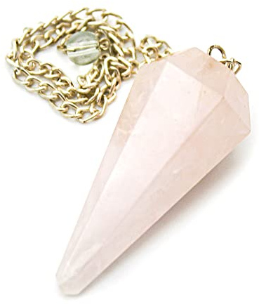 DOJA Barcelona | Rose Quartz Pendel | Chakras pendel med 7 naturliga läkande stenar + naturlig kvartssten | Spådomspendelhänge, Radiesthesiapendel, Meditation, Reiki Balans