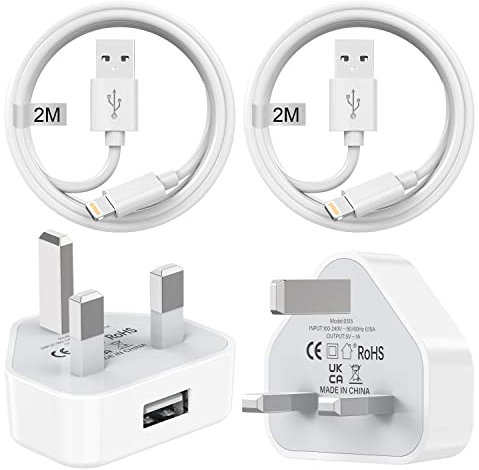 iPhone Charger Plug and Cable 2M 2Pack[Apple MFI Certified], iPhone Plugs UK with Lightning Cable for i-Phone 14 13 12 11 Pro Max/SE/XS/XR/X/8/7/6S/6