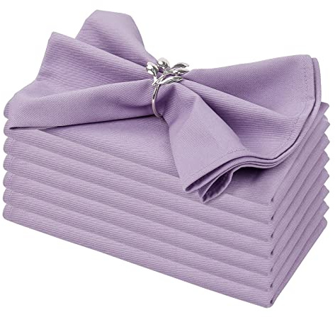 Lila tygservetter, set med 6, 100 % bomullstyg, tvättbara, återanvändbara, perfekta som bröllopsdukservetter/semester lavendel tygservetter för middagsbord, daglig användning (lila)