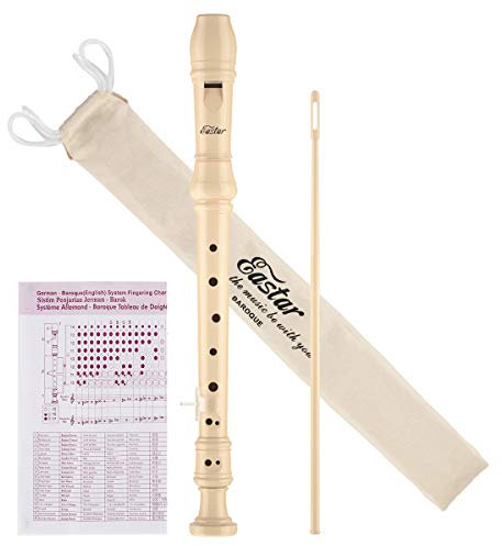 Eastar Sopran-Blockflöte für Anfänger, Kinder, barocke, C-Taste, 3-teilige, 3-teilig, mit Reinigungsset, Daumenstütze, Baumwolltasche, Grifftabelle, Holz, ERS-21BN