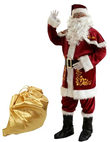 SELORE Costume de Père Noël pour Hommes Complet de Déguisement Vêtement de Père Noël Adulte Cospaly(XXL)