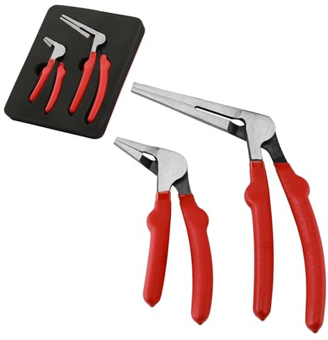 AIRTOON 2PC Kiwi Bent Head Needle-Nose Pliers, Angled Head Needle Nose Kiwi Pliers, 6-Inch and 8-Inch, Double Injection Handles, Bent Head Design for Access Tight Spaces