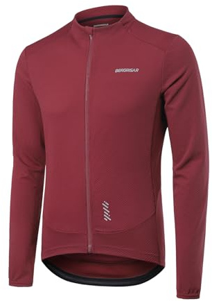 BERGRISAR Herren Fahrradtrikot Radtrikot Langarm für Frühling Herbst Rennrad MTB Mountainbike Trikots, Rot, L