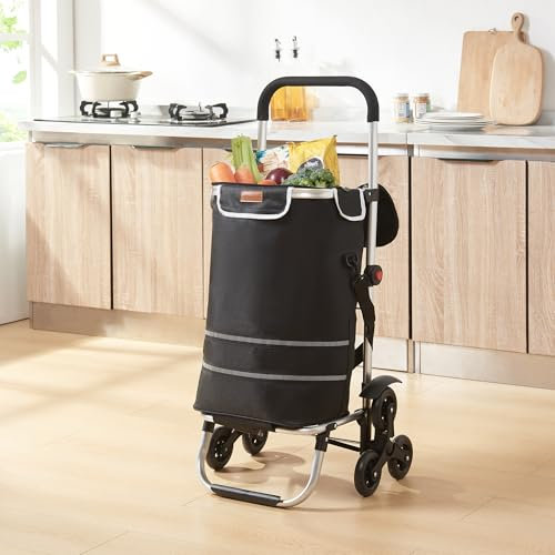 [en.casa] Carro de la Compra Neef Plegable Carrito de Compras con 6 Ruedas con Bolsa Térmica y Bolsillo con Malla 41 L Aluminio Poliéster 100 x 45 x 36 cm - Negro