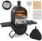 COSTWAY Pizzaofen Outdoor, Pizzaofen mit Seitenablagen, Grillrost aus Edelstahl, Inkl. 30,5 cm Pizzastein, wasserdichter Abdeckung, Pizzaschaufel, für Garten, Camping