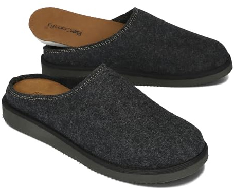 BeComfy Donne Uomini Pantofole in Feltro di Lana Naturale con Soletta in Pelle e Suola in EVA Memory Foam Super Soft Unisex 36-46 EU (Grafite, Sistema Taglie Calzature EU, Adulto, Numero, Media, 39)
