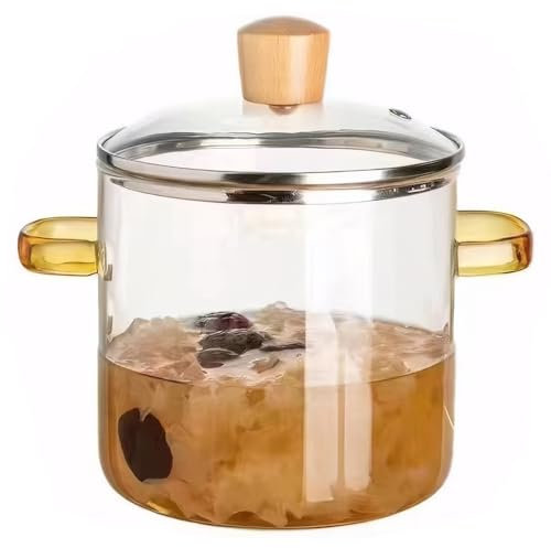 KYEQATY Glass Pots for Cooking 2.3L Glass Pot with Lid Transparent Glass Saucepan Simmer Pot with Double Handle Soup Tureen Glass Pan for Pasta Milk Stew Coffee