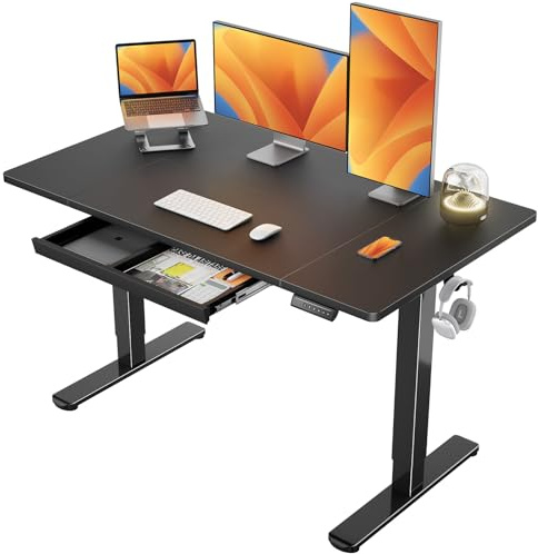 ErGear höjdjusterbart skrivbord med låda, 140 x 80 cm, svart