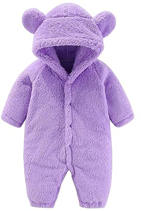 Generisch Costume de princesse pour fille nouveau-né bébé garçon fille combinaison de neige manteau d'hiver solide polaire chaude avec grenouillère combinaison tenues, lilas, 0-3 mois