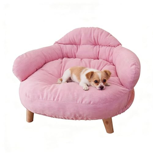 M.J COMFY-LIFE Pet Bed with Sturdy Wooden Legs for Cats and Small Dogs Elevated Sofa Chair with Removable Washable Cushion Non-Slip Base Ideal for Indoor Use All Season (Pink)