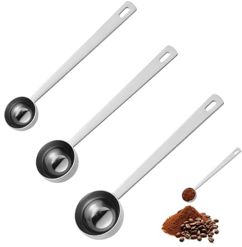 KEJOL, 3-pack måttskedar, rostfritt stål, 5 ml, 10 ml, 15 ml, långt handtag, silver, för kaffe, te, mjölkpulver