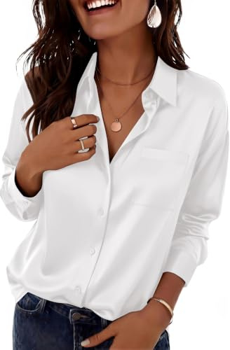 ZEAGOO Women's Long Sleeve Shirts Silk Lightweight Blouse Claasic Plain Top