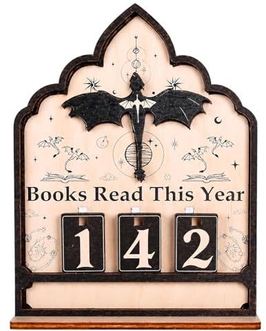 Books Read This Year Counter, Pterosaur Book Tracker with 30 Number Cards, Wooden Reading Track for Home & Office Decoration, Fantasy Style Reading Progress Indicator, Book Gifts for Book Lovers