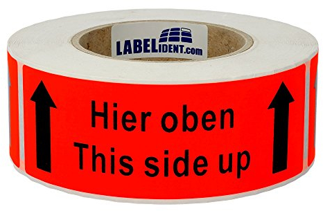 Warnetiketten 150 x 50 mm - Paket Aufkleber Hier oben/This side up - 500 Versandaufkleber auf 1 Rolle(n), Papier selbstklebend