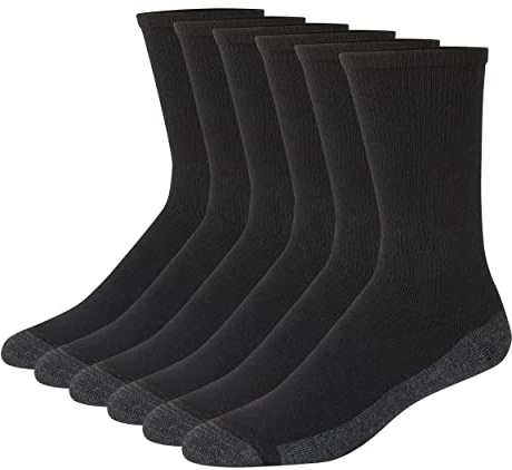 Hanes Mens Max Cushioned Socks, Moisture-wicking With Odor Control, 6-pack B&T ComfortTop White Crew, Black/Grey Foot Bottom - 6 Pack, 12-14 US