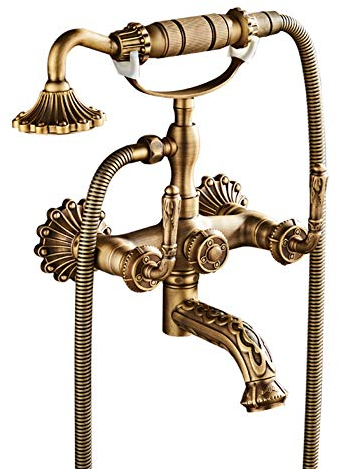 Badewannenarmatur Mit Handbrause - Wannenarmatur, Inkl Brausehalter Und 1,5M Duschschlauch, Stilvolle Badewanne Wasserhahn - Dusche Set, Zweigriff -Wannenbatterie, Messing, Retro-Stil