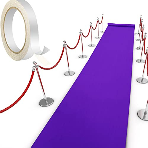 Shappy Alfombra de Pasarela de Corredor 55 g/m² de Grosor con 1 Cinta de Alfombra para Accesorios Exterior Acción de Gracias Navidad Boda, Alfombra de Pasillo Fiesta (Púrpura, 2,6 x 30 Pies)
