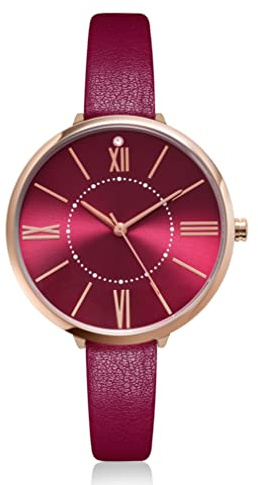 KIMOMT Damenuhren Lederband Luxus Quarzuhren wasserdichte Mode Kreative Armbanduhr für Damen Mädchen Damen (Red)