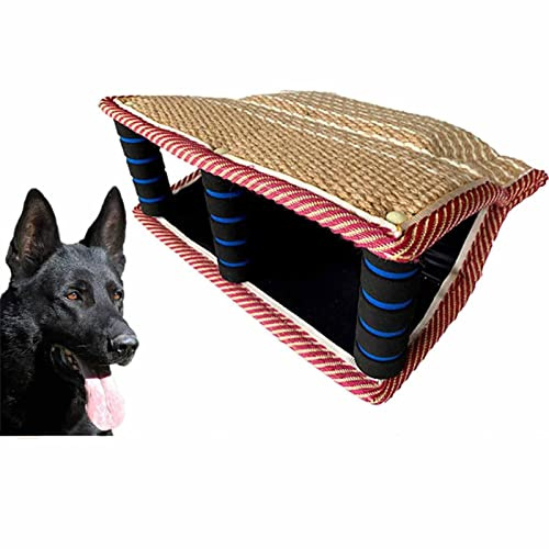 DRYFAL Cuscino per morso di Cane - Manicotti da addestramento Giocattolo a Cuneo in Iuta Cuscinetto per mordere Sicuro con 3 Manici Comodi e Resistenti per K9 Schutzhund Work Dog Young Do