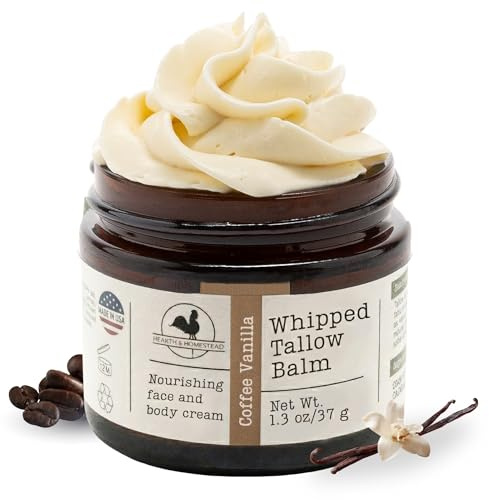 Hearth and Homestead: Handmade Whipped Tallow Balm (Coffee Vanilla) - Organic Body Butter with Infused Olive Oil - 1.3 oz …