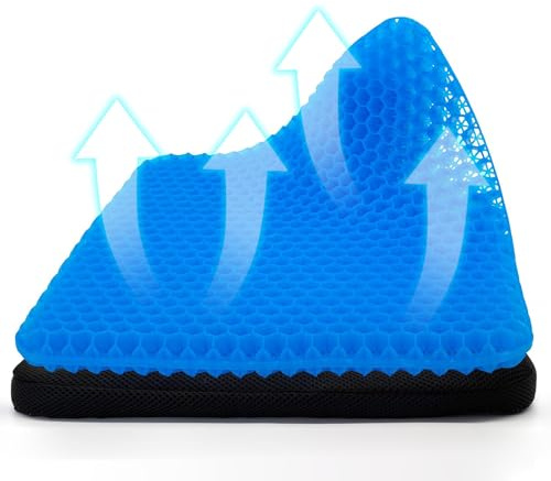 Accmuzzy Honeycomb Gel Seat Cushion, Orthopedic Pressure Relief Chair Cushion for Tailbone & Sciatica Pain, Gel Cushion for Wheelchair, Office Desk, Gaming Chair, Car & Travel(XL-Blue)