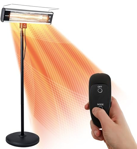 SereneLife Infrared Patio Heater, Electric Patio Heater for Indoor/Outdoor Use, Portable Stand Heater with Remote Control, 1500 W, for Restaurant, Patio, Backyard, Garage, Decks (Off Black)