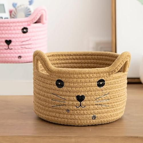 Tokaneit Joli Panier de Rangement Tissé en Forme D'animal, Panier en Corde de Coton Mignon, Panier de Rangement Tressé en Coton, Convient pour Le Rangement de La Chambre et du Salon (Jaune)