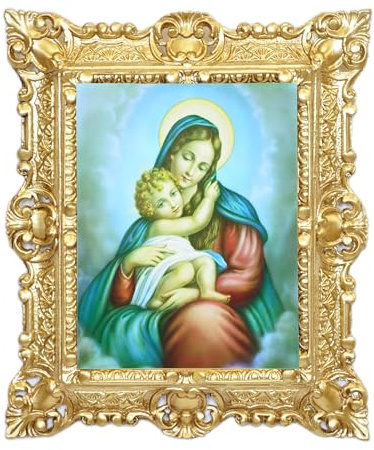 LIGUORO SHOP Quadro La Madonna dei Thanks Reproduktion tryckt på en duk med barockram 45x37 cm (guld)