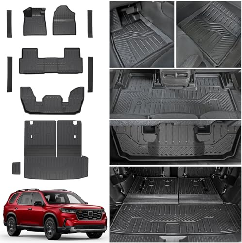 HOUCLEMIC Floor Mats for Honda Pilot 2023-2025 2026, Cargo Mat with Backrest Mat All Weather TPE Cargo Liner Replacement Protection for Honda Pilot Accessories Door Sill Guards