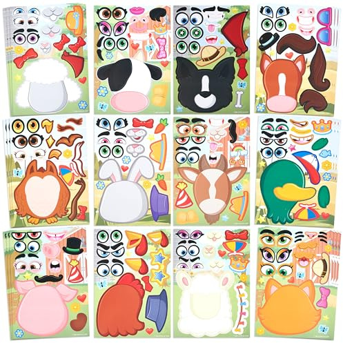 JOYIN 36 PCS Make-a-face Sticker Sheets, Make Your Own Farm Animal and Match Animals Sticker Sheets for Children, Sticker Faces for Kids, Stickers for Party Bags, Kids Party Favor Supplies