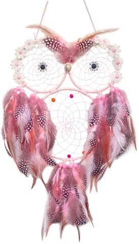 Búho atrapasueños decoración de pared búho dormitorio decoración hecho a mano búho atrapasueños DreamCatchers adorno colgante de pared para dormitorio, decoración del hogar fiesta de boda (A)