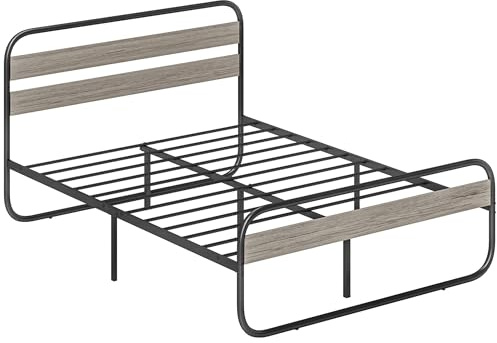 HOMCOM 5ft King Size Bed Frame, Industrial Style Metal Platform Bed Frame with Under Bed Storage, No Box Spring Needed, Easy Assembly, Grey
