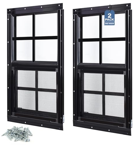 Melkus 2 Pack Shed Windows 12x18 Flush Mount Household Windows with Tempered Glass and Screen, Sliding Windows for Chicken Coop, Shed, Garage, Playhouse, Barn,Greenhouse, Black