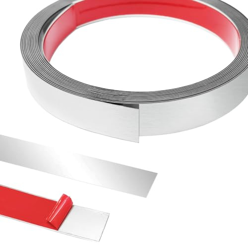 5 m x 2 cm metallband, trimlister, självhäftande, rostfri stålplåt, vägglister, stuckaturlister, vägg, skalle och stav, rostfritt stål för öppen spis, spegelram, möbler och heminredning, silver