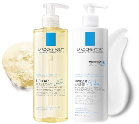 La Roche-Posay | Rutina Lipikar | Aceite Lavante AP+ & Bálsamo AP+M | Repara, calma e hidrata | Apto para pieles secas, muy secas y atópicas | Desde el nacimiento | 400 ml x 2