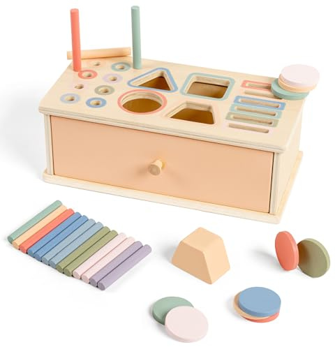 LTFIOON Giocattolo Montessori 3-in-1 in Legno da 1 Anno - Gioco ad Incastri & di Classificazione con Scatola Portatutto | Gioco Motricità Fine e Sensoriale per Bambini 1, 2, 3 Anni
