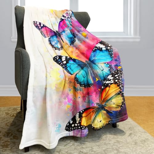Rstick 60x80 Watercolor Butterfly Blanket - Soft Fleece Throw, Vibrant Art for Home Decor
