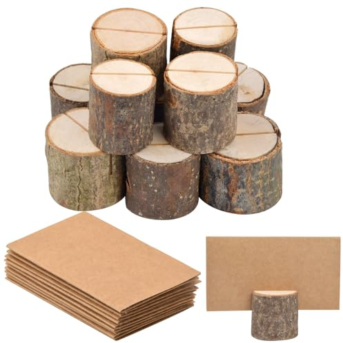 10 Piezas Portatarjetas de Mesa, Soporte para Tarjetas de Madera con Tarjetas para Boda, Restaurante, Tarjeta de Presentación y Mensaje
