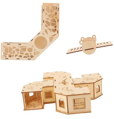 HANABASS Small Pet Tunnel Toy and Hamster Maze Tube with Wooden Bunker and Teeter Board, 2pcs Set for Small Animal Exercise and Habitat Enrichment
