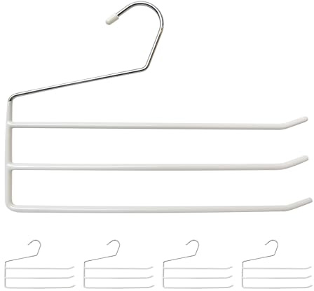Relaxdays Pack de 5 Perchas Pantalones, Múltiples, para Faldas, 3 Barras Antideslizantes, Metal y PVC