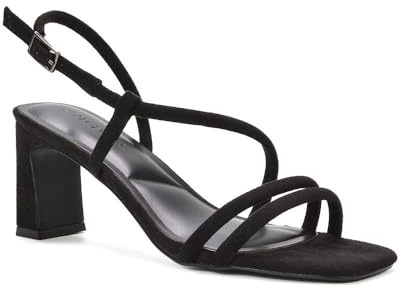ESSEX GLAM Women's Strappy Block Heel Sandals Ladies Black Migh High Heel Open Toe Ankle Strap Elegant Party Shoes Size 5