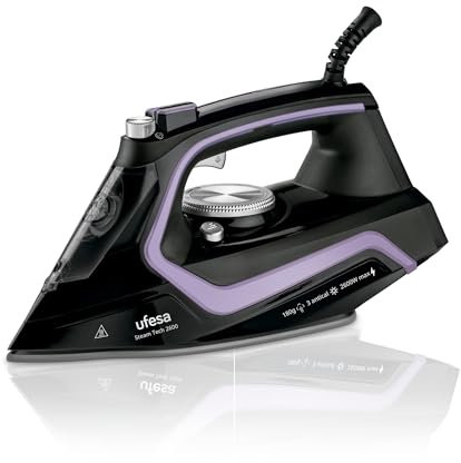 Ufesa Steam Teach 2600, Fer à Repasser Vapeur 2600W, Débit de Vapeur 35g/min, Défroisseur vertical et horizontal Fonction Pressing 180g, Semelle Céramique, Triple Système Anti-Calcaire, Anti-Gouttes