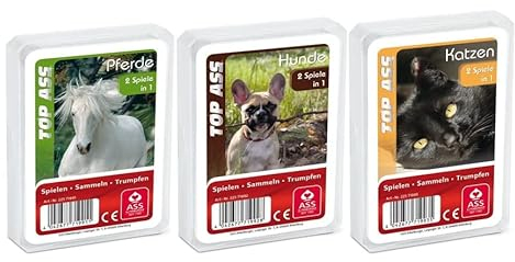 Ass Altenburger 3-er Set Quartettspiele/Quartett Tiere bestehend aus 1. Top Ass Pferde - 2. Top Ass Hunde - 3. Top Ass Katzen