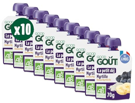 GOOD GOÛT - Petit Déj Myrtille - Gourde Pour Bébé - Dès 6 Mois - Format Nomade - Sans Sucres Ajoutés - 70g