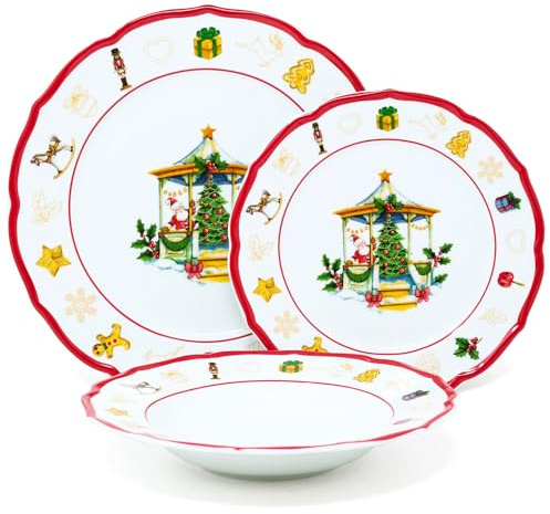 NAMAI - Servizio Piatti 6 Persone Natalizio, Porcellana Elegante, Resistenti e Adatti In Lavastoviglie e Microonde, Piatti Natalizi, Idea Regalo (Set Piatti 18 PZ)