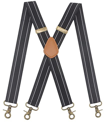 Timiot Mens Suspender 4 Swivel Strong Hooks Adjustable Braces Elastic Comfortable X Style Heavy Duty Strap (Black White Stripe)