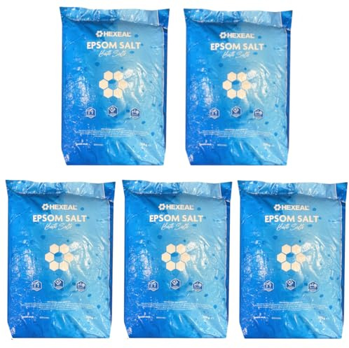 Hexeal Epsom Salt 125kg – 5 x 25kg Bags of Food Grade Magnesium Sulphate for Bathing, Gardening & Household Use – Suitable for Personal Care, Soil Enrichment, and More